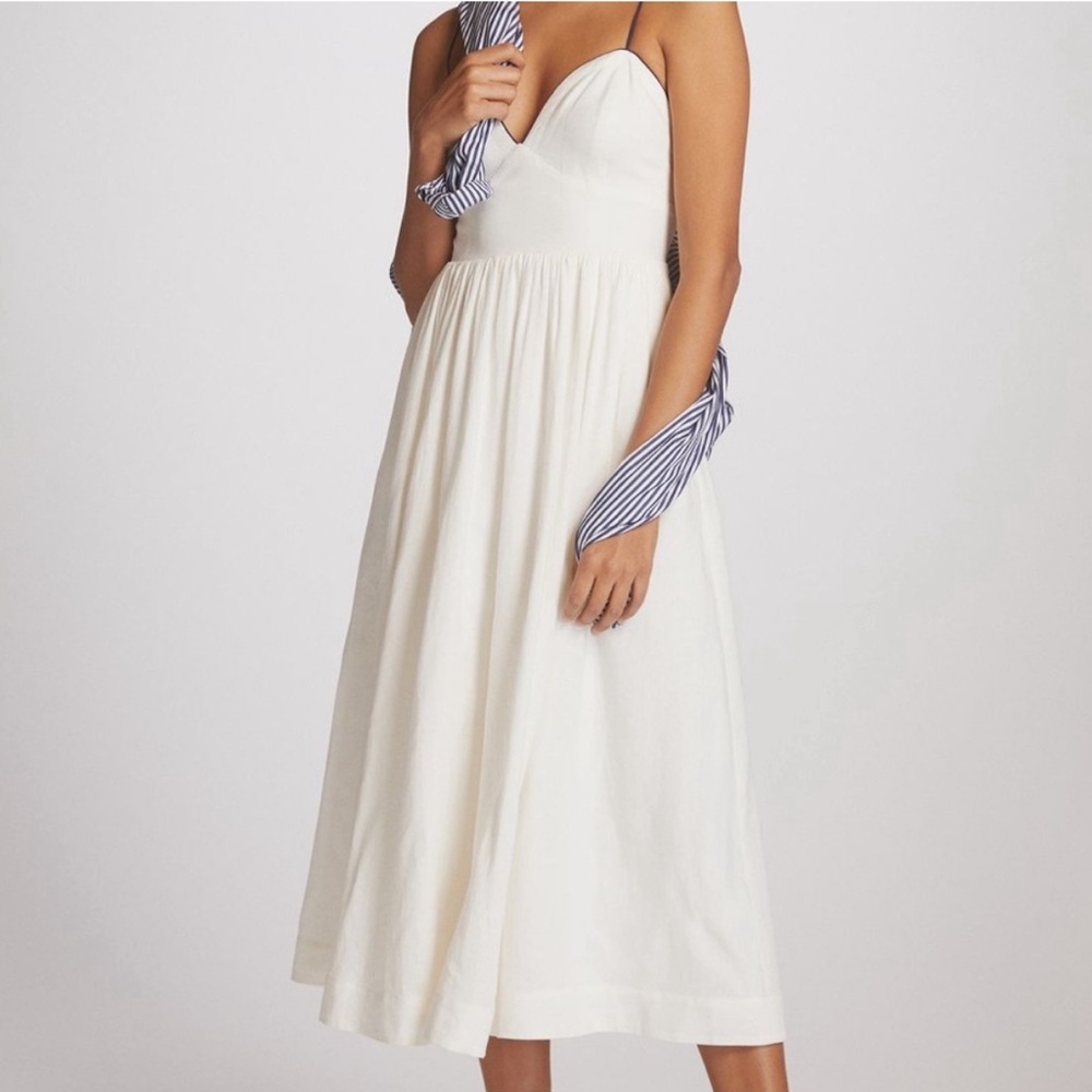 Maeve Contrast Stitch Linen Midi Dress
